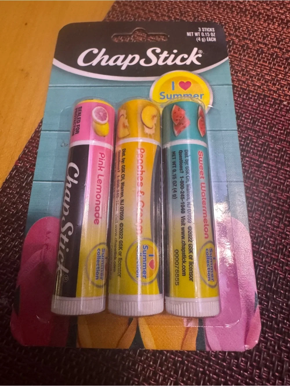 Chapstick Summer Lip Balm Trio - Pink Lemonade, Peach & Sweet Watermelon